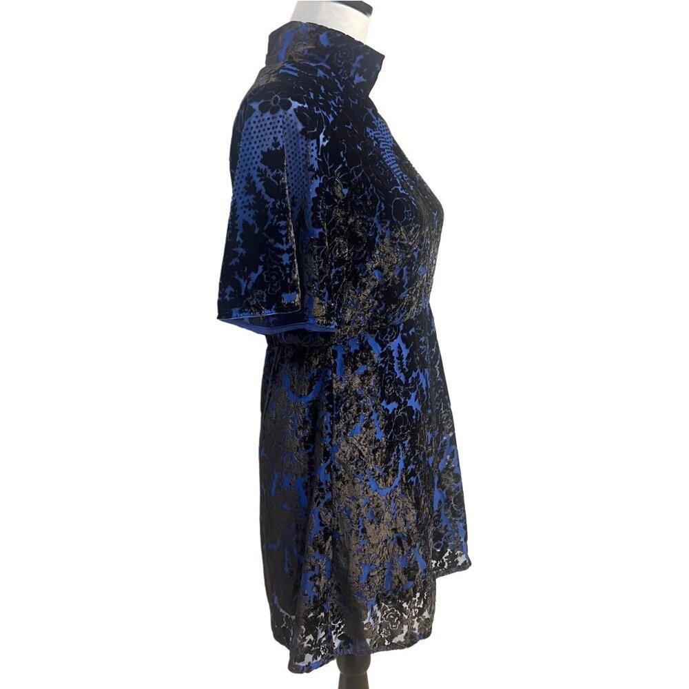 Anthropologie Velvet Rose Floral Mini Dress Mock A-Line Botton Flare Open Back - Picture 10 of 13